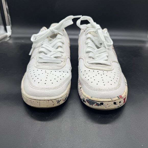 Nike Court Vision Mens Size 7 Low Triple White Custom Painted Splatter GUC - Picture 3 of 8